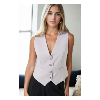 10202 Dewberry Crop Woven Women Vest-GREY