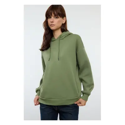 Trendyol Khaki Thick Inside Fleece Pocket Detailed Hooded Regular/Normal Fit Knitted Sweatshirt