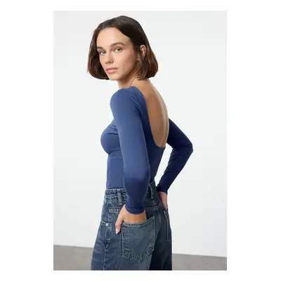 Trendyol Saks Cotton Backless Fitted Stretch Knitted Blouse