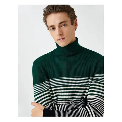 Koton Basic Knitwear Sweater Turtleneck Color Block Slim Fit