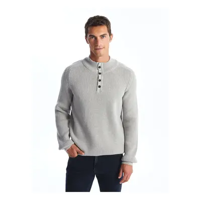 LC Waikiki Men's Buttoned High Neck Long Sleeve Knitwear Sweater