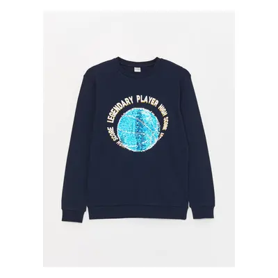 LC Waikiki Crew Neck Sequin Embroidered Long Sleeve Boy's T-Shirt