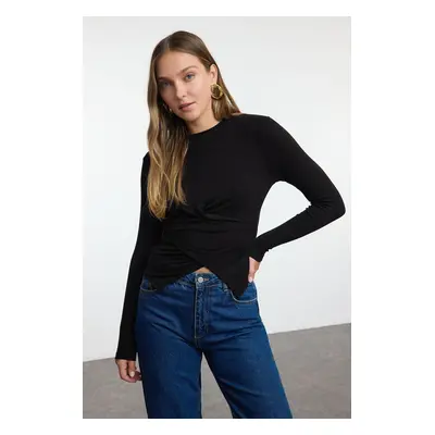 Trendyol Black Double Breasted Gathered/Drape Detailed Slim/Fits Body Knitted Blouse