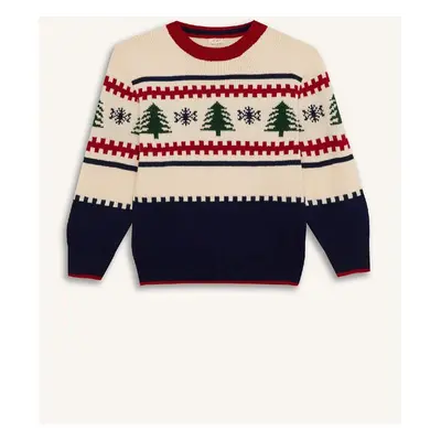 DEFACTO Boy Regular Fit Christmas Themed Crew Neck Knitwear Sweater