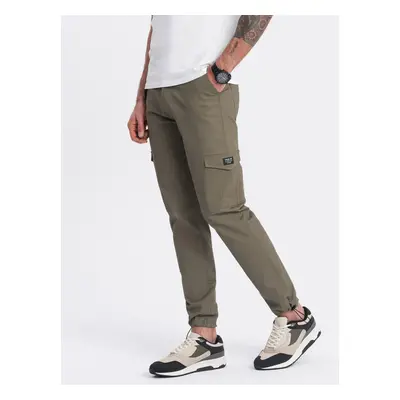 Ombre Men's pants with cargo pockets and leg hem - dark olive green