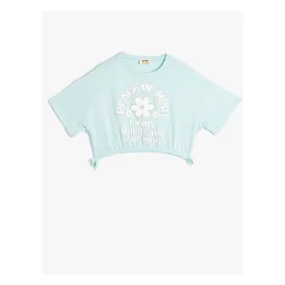 Koton Crop T-Shirt Short Sleeve Crew Neck Motto Printed Cotton