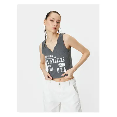 Koton V-Neck Printed Crop Top Sleeveless Short T-Shirt