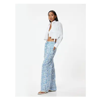 Koton Wide Leg Trousers High Waist Tie Detail Floral Pattern Comfortable Fit