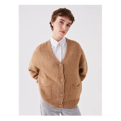 LC Waikiki V-Neck Jednobarevné Dlouhý Rukáv Oversize Dámské Pletené Oblečení Cardigan