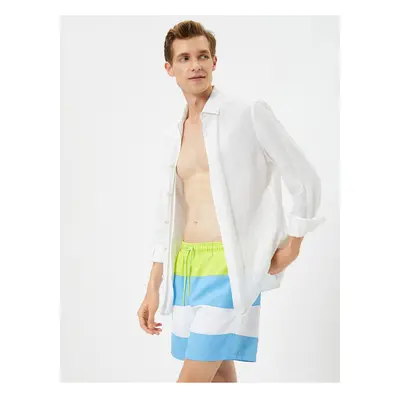 Koton Marine Shorts Color Block Laced Waist Pocket