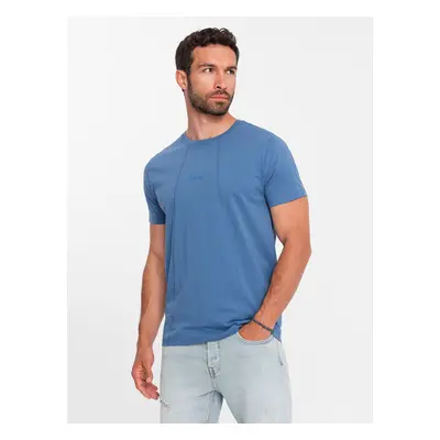 Ombre Men's cotton T-shirt with fine embroidery - dark blue