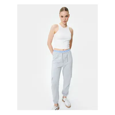 Koton Jogger Cargo Sweatpants Double Waist Detail Color Contrast