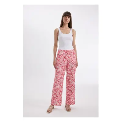 DEFACTO Straight Fit Patterned Pocket High Waist Wide Leg Trousers