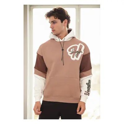 71185 Dewberry Embroidered Oversize Mens Sweatshirt-CAMEL