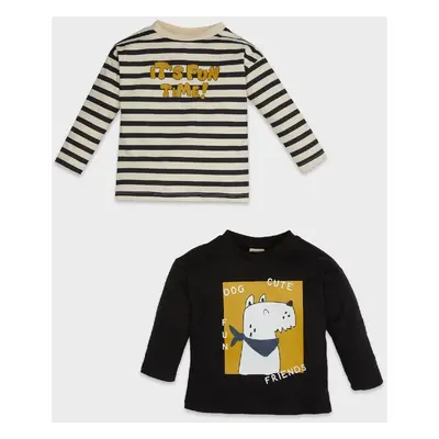 DEFACTO Baby Boy Crew Neck Printed 2-Pack Long Sleeve T-Shirt