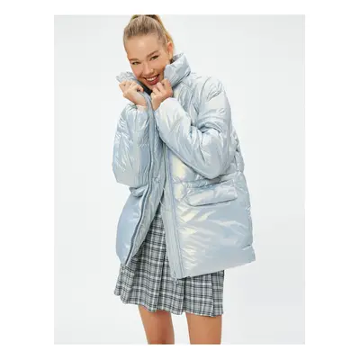 Koton Shiny Puffer Jacket Stand Collar Pocket Detailed Zipper