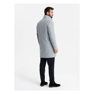 Ombre Men's coat with high collar and asymmetrical fastening - grey melange