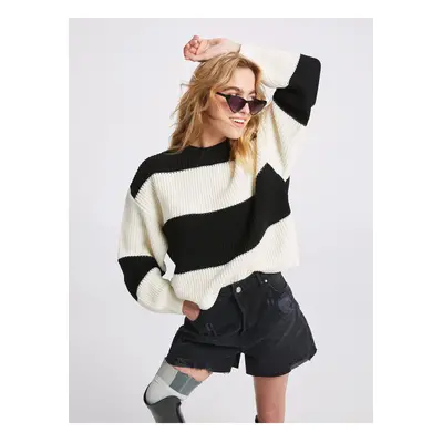 LC Waikiki Crew Neck Color Block Long Sleeve Oversize Women's Knitwear Sweater