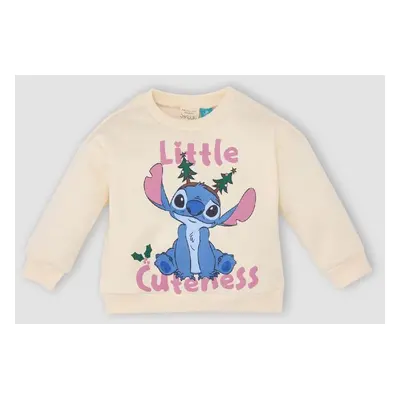 DEFACTO Baby Girl Disney Lilo & Stitch Crew Neck Soft Fluffy Thick Sweatshirt