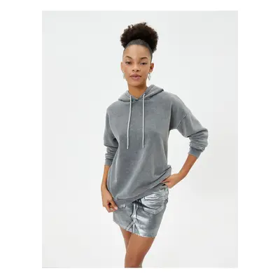 Koton Oversize Hooded Sweatshirt Pale Effect Long Sleeve Ribbon