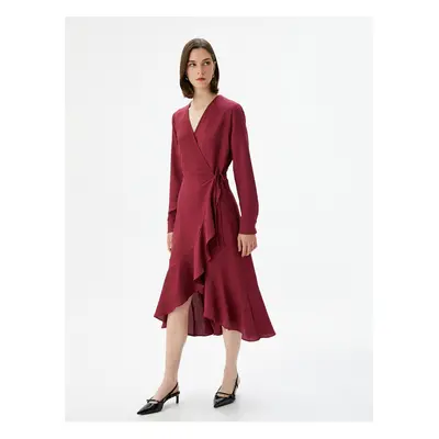 Koton Flared Midi Dress Wrapped Frilly Tied Waist Long Sleeve