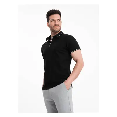 Ombre Men's pique knit polo shirt without buttons - black