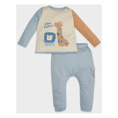 DEFACTO Baby Boy 2-Piece Set Printed Long Sleeve Sweatshirt Elastic Waist Jogger Sweatpants