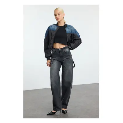 Trendyol Anthracite Loose Cut High Waist Carpenter Skater Jeans