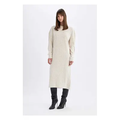 DEFACTO Regular Fit Half Turtleneck Basic Plain Long Sleeve Knit Dress