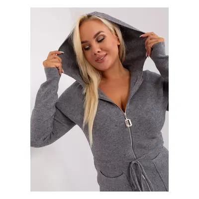 Tmavě šedý kardigan plus size s kapucí