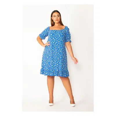 Şans Women's Plus Size Floral Pattern Dress With Elasticated Collar And Arm Cuffs.