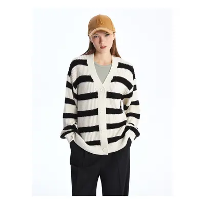 LC Waikiki V-Neck Striped Long Sleeve Women's Knitwear Cardigan