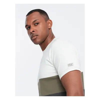 Ombre Men's tricolor T-shirt with wide stripes - cream