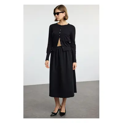 Trendyol Black Elastic Waist Woven Look Knitted Flared Skirt