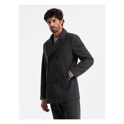 Ombre Men's short double-breasted wool coat - graphite