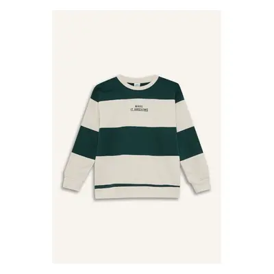 DEFACTO Boy Oversize Wide Pattern Crew Neck Striped Printed Thick Sweatshirt