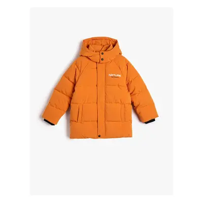 Koton Down Jacket Quilted Hooded Wind Flap Pocket Zipper