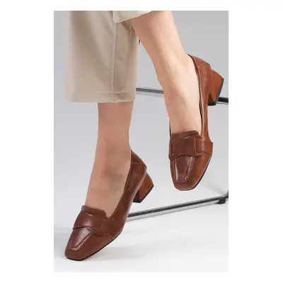 Mio Gusto Anneka Women's Brown Pointed Toe Short Heeled Shoes