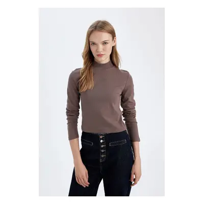 DEFACTO Fitted Half Turtleneck Modal Basic Plain Long Sleeve T-Shirt