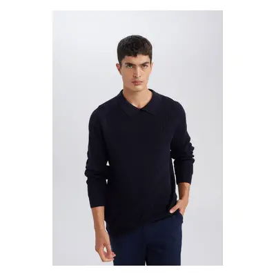 DEFACTO Standard Fit Polo Collar Basic Plain Knitwear Sweater