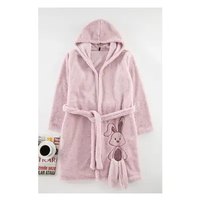 Trendyol Light Pink Belted Animal Figure Hooded Wellsoft Winter Knitted Dressing Gown