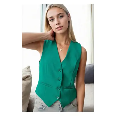 10202 Dewberry Crop Woven Women Vest-GREEN