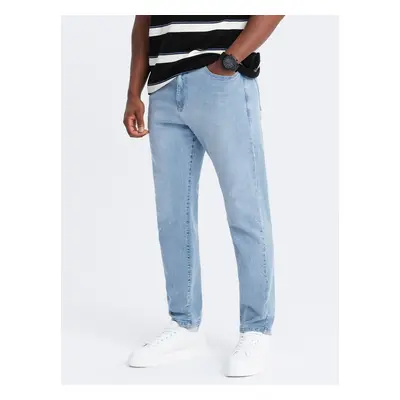 Ombre Men's CARROT FIT denim pants with subtle rubbing - light blue