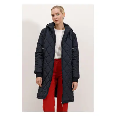 Bigdart Quilted Long Puffer Coat - Navy Blue