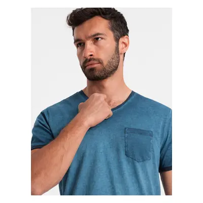 Ombre Men's brindle V-neck T-shirt with pocket - navy blue