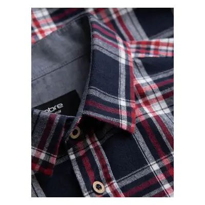 Ombre Men's flannel shirt with buttoned pockets - red and navy blue OM-SHCS