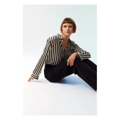 DEFACTO Oversize Wide Fit Satin Striped Long Sleeve Shirt