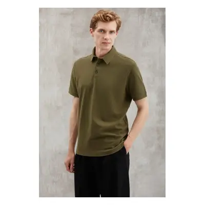 GRIMELANGE Eddiee Men's Slim Fit 100% Cotton Khaki Polo Neck T-shirt