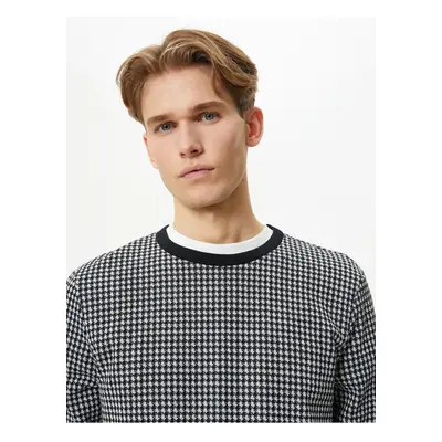 Koton Crew Neck Sweater Houndstooth Patterned Long Sleeve