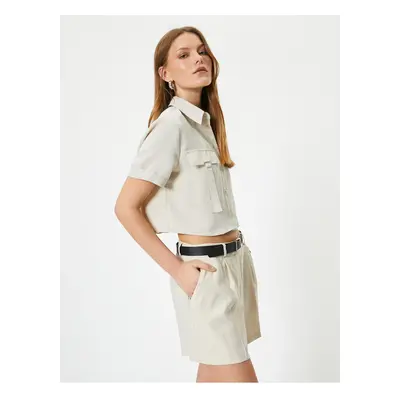 Koton Crop Shirt with Cargo Pocket Short Sleeve Buttoned Modal Blend